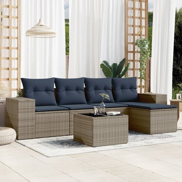 VidaXL 6 db szürke polyrattan kerti kanapégarnitúra párnákkal