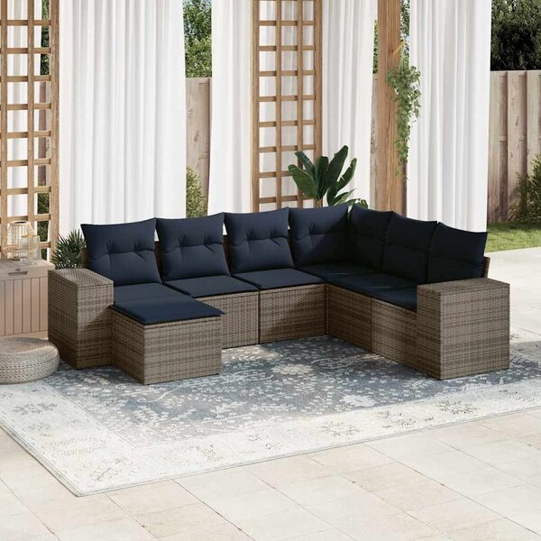 VidaXL 7 db szürke polyrattan kerti kanapégarnitúra párnákkal