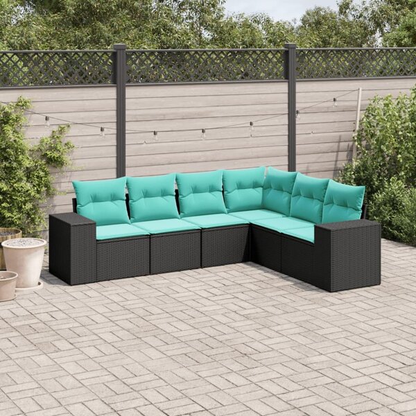 VidaXL 6 db fekete polyrattan kerti kanapégarnitúra párnákkal