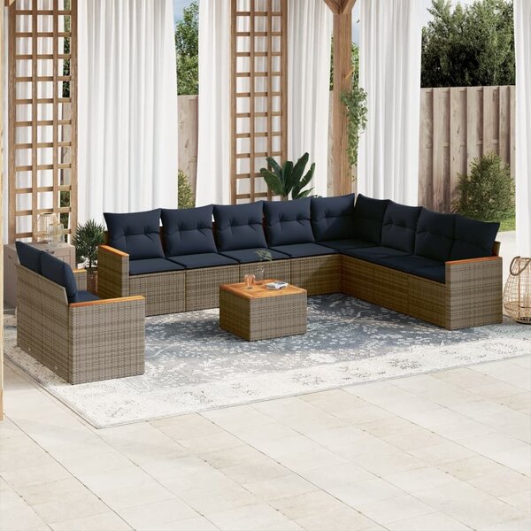 VidaXL 11 db szürke polyrattan kerti kanapégarnitúra párnákkal