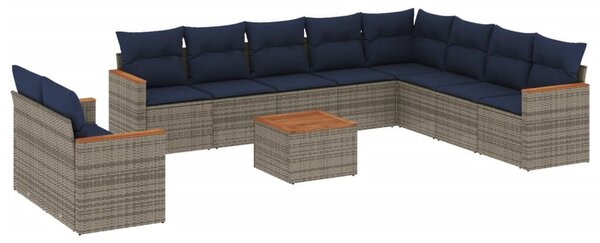 VidaXL 11 db szürke polyrattan kerti kanapégarnitúra párnákkal