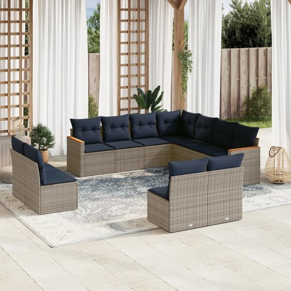 VidaXL 11 db szürke polyrattan kerti kanapégarnitúra párnákkal