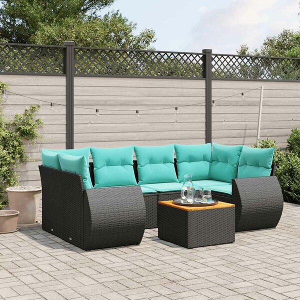 VidaXL 7 db fekete polyrattan kerti kanapégarnitúra párnákkal