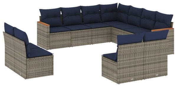 VidaXL 11 db szürke polyrattan kerti kanapégarnitúra párnákkal