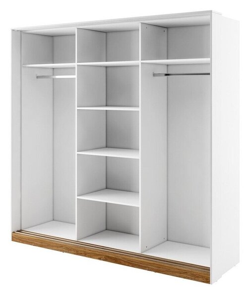 Gardróbszekrény Livsori 106, Laminált forgácslap, 215x220x63cm, Fehér, Sötét tölgy