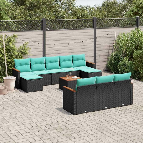 VidaXL 11 db fekete polyrattan kerti kanapégarnitúra párnákkal