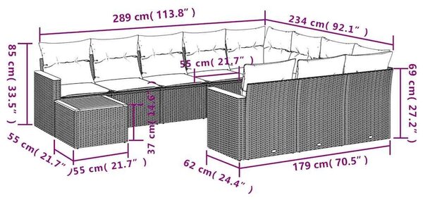 VidaXL 11 db fekete polyrattan kerti kanapégarnitúra párnákkal