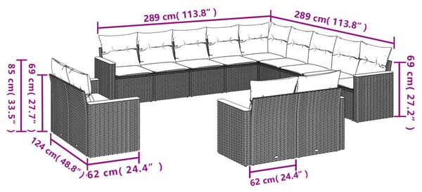 VidaXL 13 db szürke polyrattan kerti kanapégarnitúra párnákkal