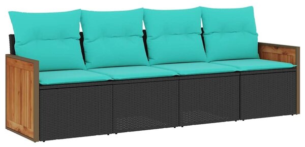 VidaXL 4 db fekete polyrattan kerti kanapégarnitúra párnákkal