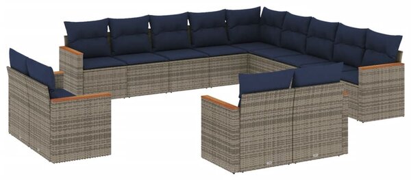 VidaXL 13 db szürke polyrattan kerti kanapégarnitúra párnákkal
