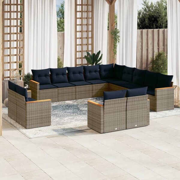 VidaXL 13 db szürke polyrattan kerti kanapégarnitúra párnákkal