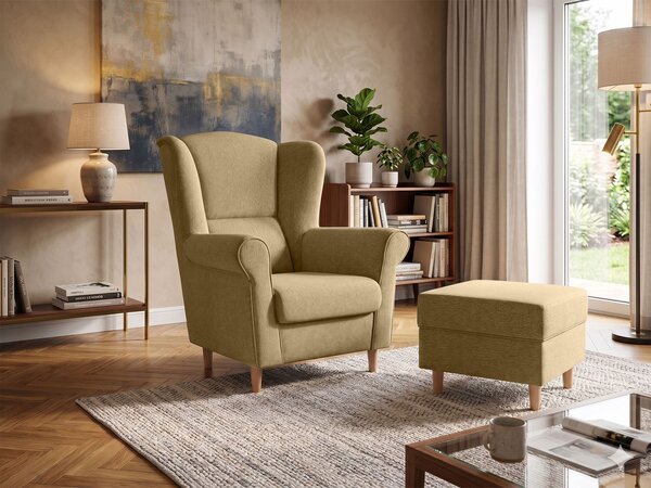 LOFT füles fotel lábtartóval - sárga