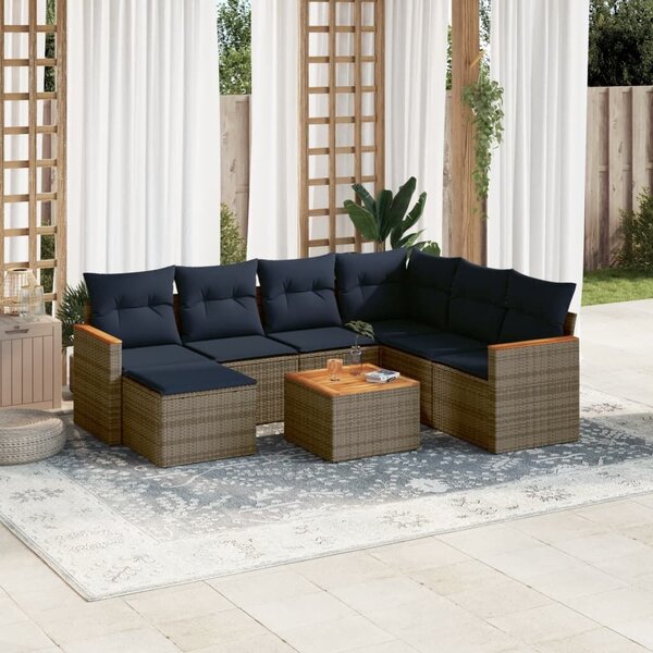 VidaXL 8 db szürke polyrattan kerti kanapégarnitúra párnákkal