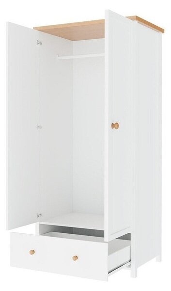 Gardróbszekrény Romelbo 125, Laminált forgácslap, 186x85x52cm, Tölgy, Fehér