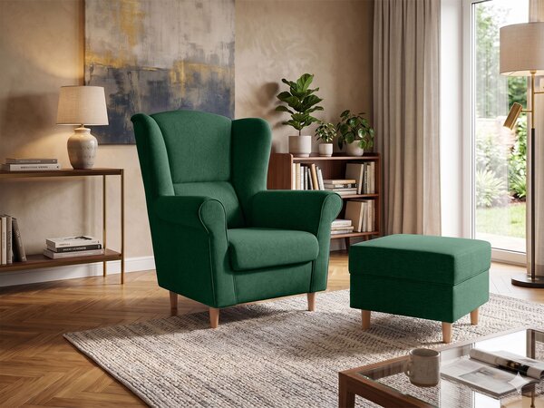 LOFT füles fotel lábtartóval - zöld