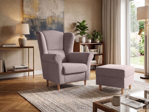 LOFT füles fotel lábtartóval - rózsaszín