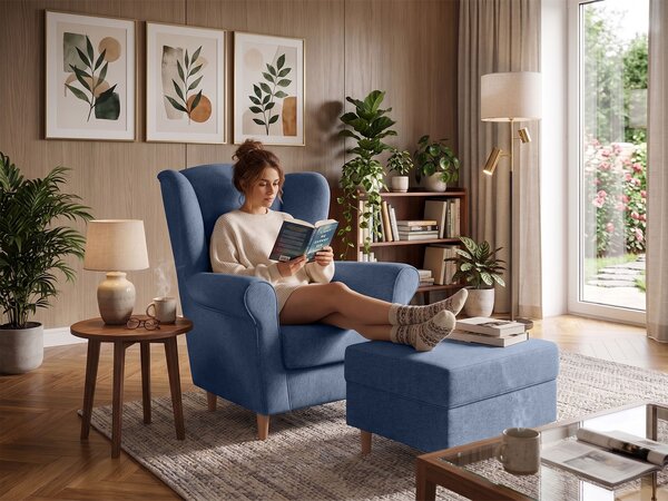 LOFT füles fotel lábtartóval - kék