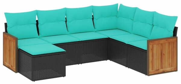 VidaXL 7 db fekete polyrattan kerti kanapégarnitúra párnákkal