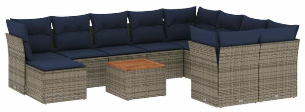 VidaXL 11 db szürke polyrattan kerti kanapégarnitúra párnákkal