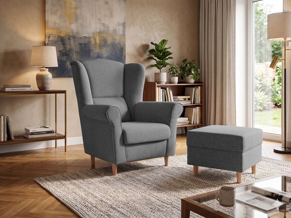 LOFT füles fotel lábtartóval - sötétszürke