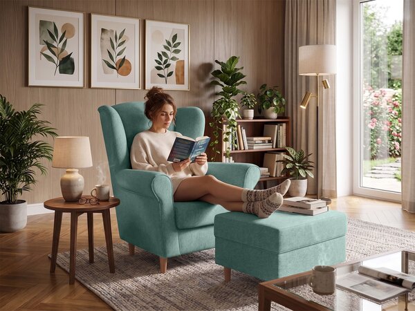 LOFT füles fotel lábtartóval - mentazöld