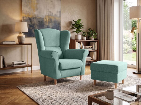 LOFT füles fotel lábtartóval - mentazöld
