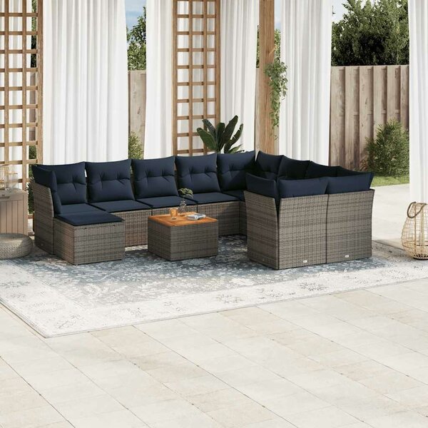 VidaXL 11 db szürke polyrattan kerti kanapégarnitúra párnákkal