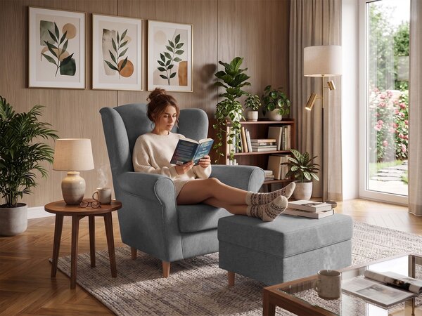 LOFT füles fotel lábtartóval - sötétszürke