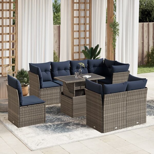 VidaXL 9 db szürke polyrattan kerti kanapégarnitúra párnákkal