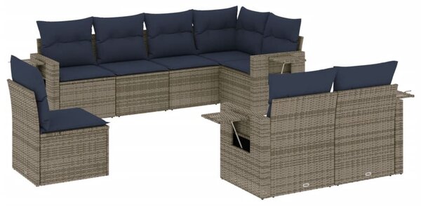VidaXL 8 db szürke polyrattan kerti kanapégarnitúra párnákkal