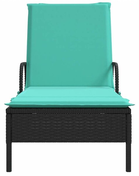 VidaXL fekete polyrattan napozóágy kerekekkel és párnával