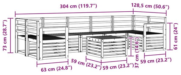 VidaXL Kültéri kanapé szett 8 pcs Fehér Tömör Akácfa