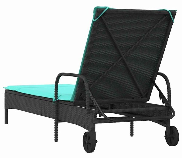 VidaXL fekete polyrattan napozóágy kerekekkel és párnával