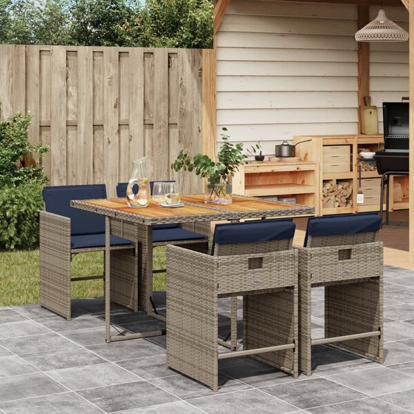 VidaXL 5 db szürke polyrattan kerti étkezőgarnitúra párnákkal