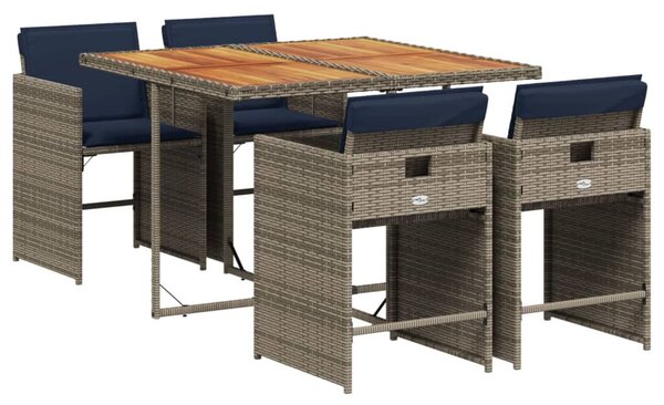 VidaXL 5 db szürke polyrattan kerti étkezőgarnitúra párnákkal