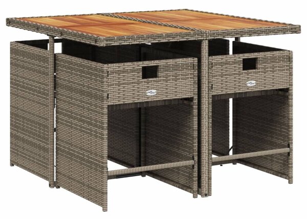 VidaXL 5 db szürke polyrattan kerti étkezőgarnitúra párnákkal