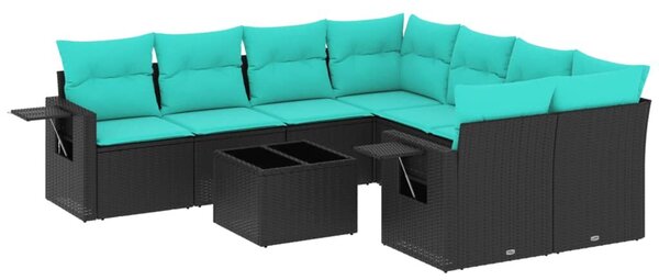 VidaXL 9 db fekete polyrattan kerti kanapégarnitúra párnákkal