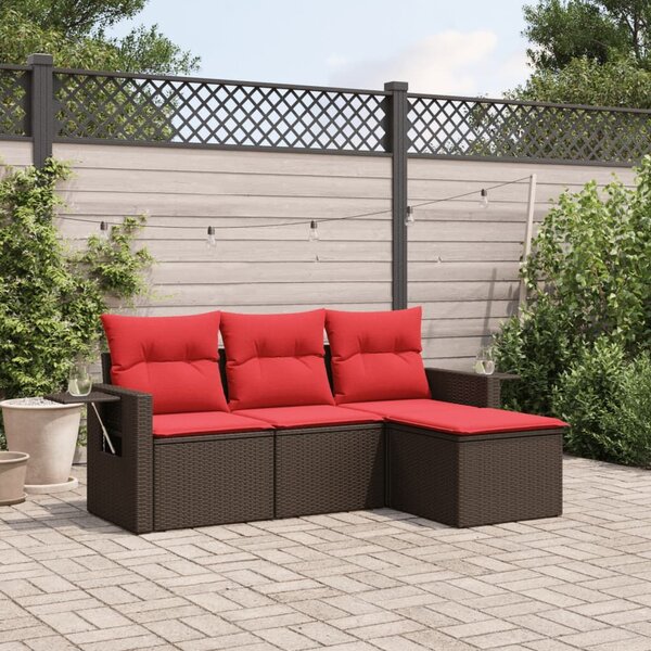 VidaXL 4 db barna polyrattan kerti kanapégarnitúra párnákkal