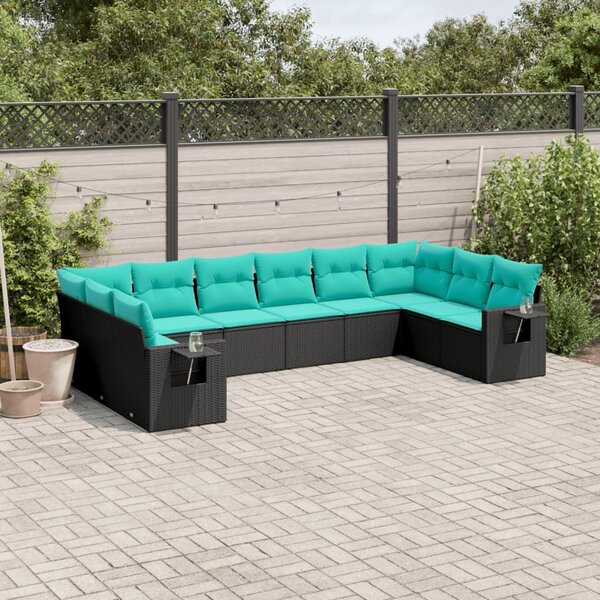 VidaXL 10 db fekete polyrattan kerti kanapégarnitúra párnákkal