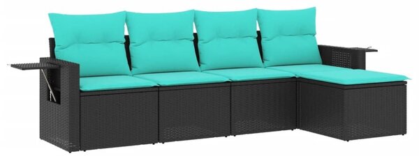 VidaXL 5 db fekete polyrattan kerti kanapégarnitúra párnákkal