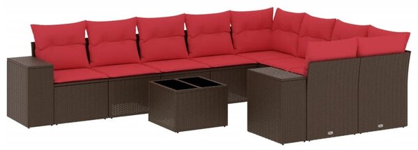 VidaXL 10 db barna polyrattan kerti kanapégarnitúra párnákkal