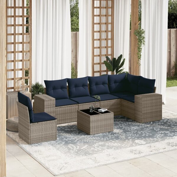 VidaXL 7 db szürke polyrattan kerti kanapégarnitúra párnákkal