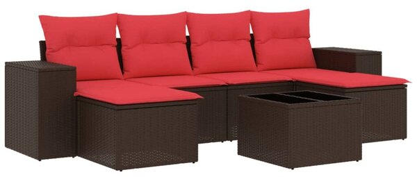 VidaXL 7 db barna polyrattan kerti kanapégarnitúra párnákkal