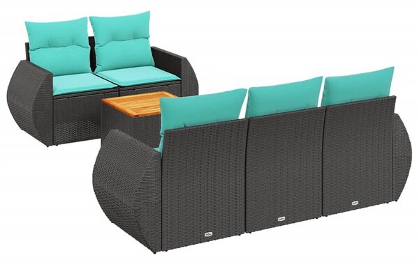 VidaXL 6 db fekete polyrattan kerti kanapégarnitúra párnákkal