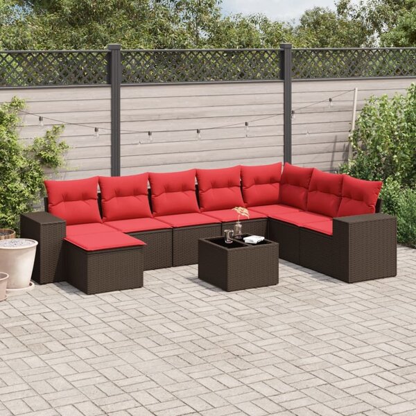 VidaXL 9 db barna polyrattan kerti kanapégarnitúra párnákkal
