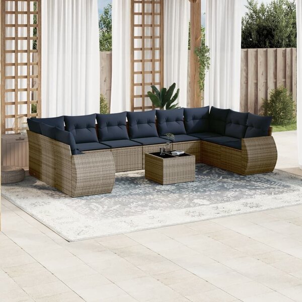 VidaXL 11 db szürke polyrattan kerti kanapégarnitúra párnákkal