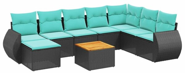 VidaXL 9 db fekete polyrattan kerti kanapégarnitúra párnákkal