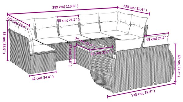 VidaXL 10 db fekete polyrattan kerti kanapégarnitúra párnákkal