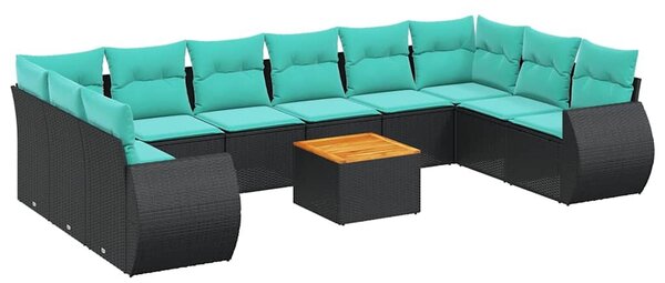 VidaXL 11 db fekete polyrattan kerti kanapégarnitúra párnákkal