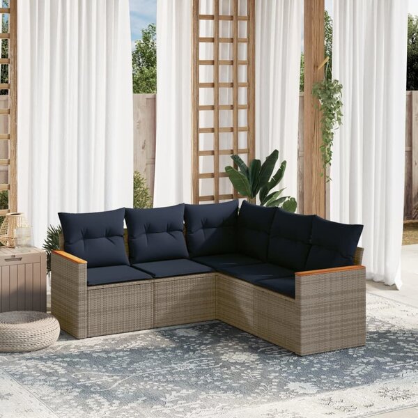 VidaXL 5 db szürke polyrattan kerti kanapégarnitúra párnákkal